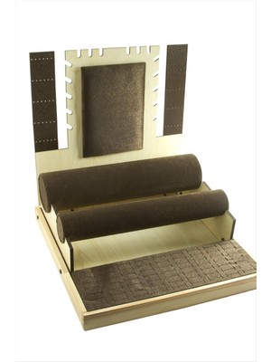 Kadife Ahşap Küpe Kolye Bileklik Yüzük Standı