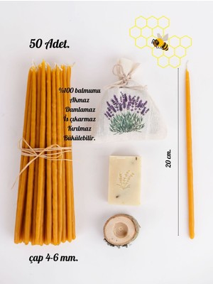 PremiumPort Balmumu Ince Ritüel Mum Seti 50 Adet, Lavantalı, 20 Cm, Şık ve Doğal Seçim