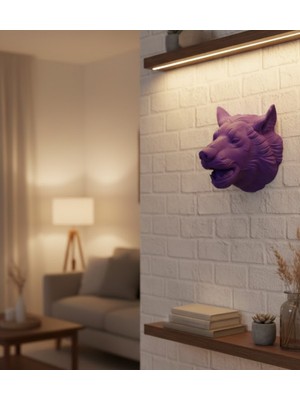 UMD Tekno Dekoratif Mor Kurt Duvar Heykeli Asılabilir Hediyelik 25X19 cm Uygun