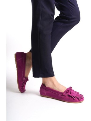 Sibel Gürel PS-100 Fuşya Süet Püsküllü Günlük Kadın Babet