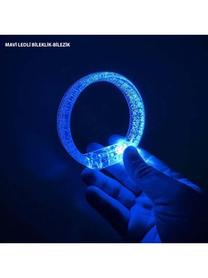 Stumbanng Mavi LED Işıklı Baskı Yapılabilen Pilli Bileklik Bilezik 1,5 cm Genişlik