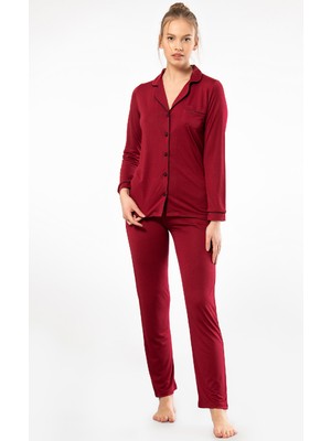 Türen Kadin Düz Uzun Kollu Gömlek Yaka Pijama Takimi