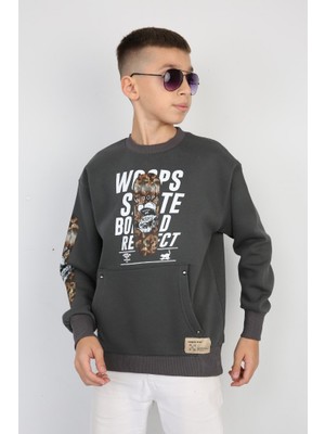 buğrahayalin Üç Iplik Şardonlu Baskılı Kanguru Cepli Erkek Çocuk Günlük Sweatshirt