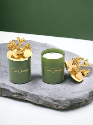 PremiumPort Şık Gold Mercan Tepelikli Sandal ve Yeşil Bardak Mum Seti, Dekoratif Tasarım