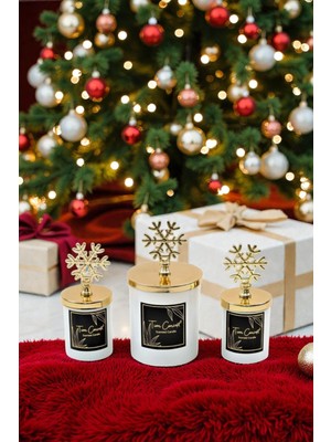 PremiumPort Yılbaşına Özel Gold Kartaneli Vanilya Kokulu 3'lü Beyaz Bardak Mum Seti