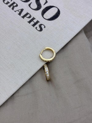 Hedef Bijuteri Gold Renk Zirkon Taşlı Kare Detaylı Tam Tur Halka Küpe CM197