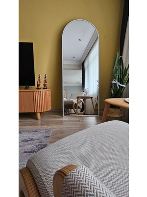 Uğurlu Ayna 180X70 cm Beyaz Metal Çerçeveli Oval Boy Aynası | Ayaklı & Duvara Monte Kullanım