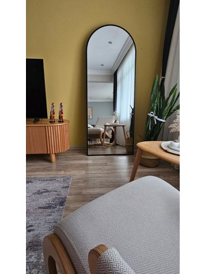 Uğurlu Ayna 180X70 cm Siyah Metal Çerçeveli Oval Boy Aynası /  Ayaklı & Duvara Monte Kullanım