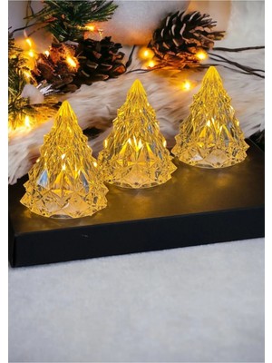 PremiumPort Yapay Kristal LED Çam Ağacı Mum Seti, Alevli, Pilli, Yılbaşı Dekoru
