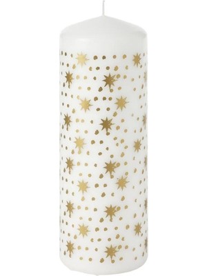 PremiumPort Şık Vinterfant Blok Mum, Beyaz-Altın, 70 Saat, 19 Cm, Kaliteli Aydınlatma