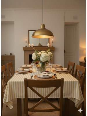 Heriya Sarı Keten Masa Örtüsü 150X220 cm