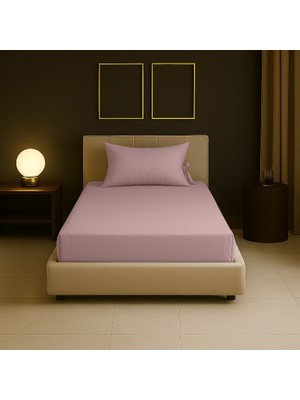 Sabia Soft Touch %100 Pamuk 62 Tel – 80X190 +30 cm Tek Kişilik Lastikli Çarşaf Seti Pudra