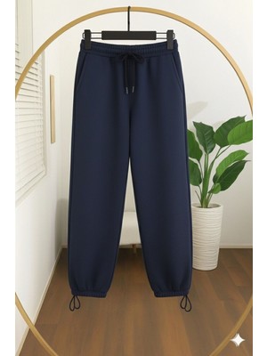 Eceylül Moda 3iplik Pamuklu Beli Lastikli Paçası Ayarlanabili Baggy Eşofman Altı-Kadın Rahat Kalıp(Nakış Mevcut)