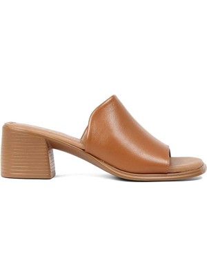 Celal Gültekin Kadın Taba Kalın Topuklu Deri Terlik