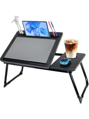 Miletus Yükseltilebilir Siyah Laptop Sehpası Koltuk Çalışma Sehpası Yatak Sehpası Yatak Masası Ysusb