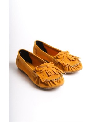 Sibel Gürel PS-100 Hardal Süet Püsküllü Günlük Kadın Babet