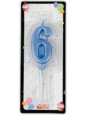PremiumPort Mavi Renkli 6 Sayı Rakam Mum Doğum Günü Süslemesi