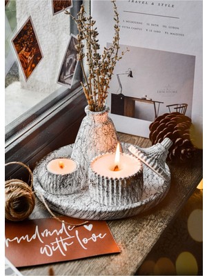 PremiumPort 5 Parça Mermer Desenli Dekoratif Beton Vazo ve Vanilya Kokulu Soya Wax Mum Takımı