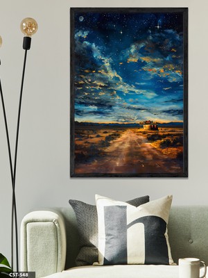 Evine Moda Yıldızlı Gece Tek Parça Ahşap Çerçeveli Tablo