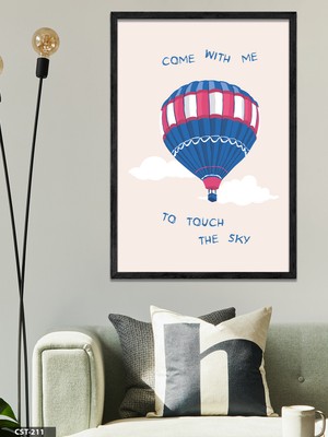 Evine Moda To Touch The Sky Balon Tek Parça Ahşap Çerçeveli Tablo