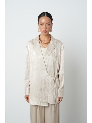 Orfeonegro Kadın Jakar Dokulu Bağlamalı Viskon Bej Ceket