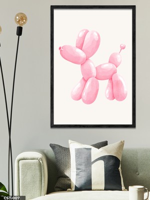Evine Moda Pembe Balon Köpek Tek Parça Ahşap Çerçeveli Tablo