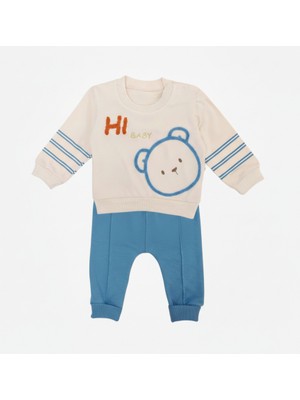 Erkek Bebek %100 Pamuk Ayıcık Nakışlı 2’li Takım – Uzun Kollu Sweatshirt & Pantolon