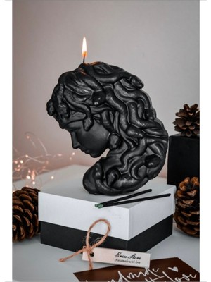 PremiumPort Büyük Boy Siyah Medusa Dekoratif Mum, Şık ve Zarif Aksesuar