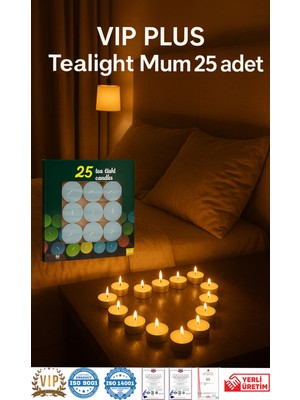 PremiumPort Beyaz Tealight Mum 25'li Uzun Süreli ve Kokusu Olmayan Paket