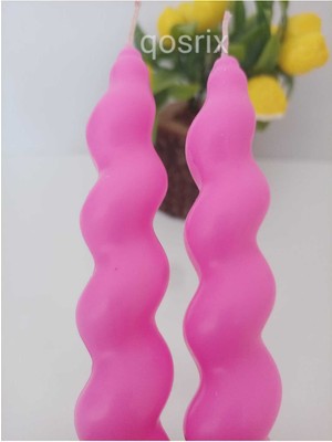PremiumPort 2'li Açık Pembe Italyan Şamdan Soya Mum Seti, Doğal Kokulu, Uzun, Spiral