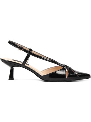 Celal Gültekin Kadın Siyah İnce Topuklu Rugan Deri Klasik Ayakkabı