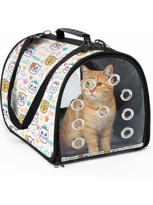 Monnhein Katlanabilir Desenli Kedi ve Köpek Taşıma Çantası, Ön ve Arka Şeffaf Panelli, Havalandırmalı, Omuz ve El Taşıma Askılı Rengarek Patiler