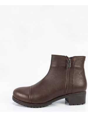 Aktaş Ayakkabı Kadın Kahverengi Hakiki Deri Su Geçirmez Fermuarlı Bot