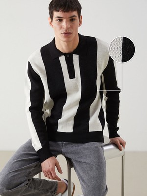 Lc Waikiki Yeni Sezon Polo Yaka Çizgili Erkek Dokulu Triko Kazak