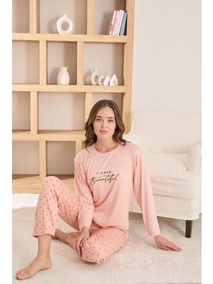Pijamoni Milan Kumaş Pembe Pijama Takımı