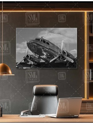 SML Tablo Metal Helikopter Askeri Uçak Pervane Pilot Yatay Kanvas Tablo