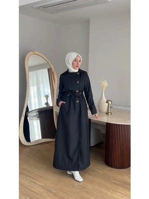 Moda Kadın Düğmeli Trençkot | Kendi Kumaşından Kemerli Model