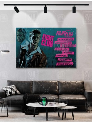SML Tablo Fight Club Of The Rules Dövüş Kulübü Kuralları Pembe Sabun Brad Pitt Yatay Kanvas Tablo