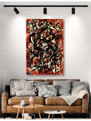 SML Tablo Jackson Pollock Serbest Form Kırmızı ve Siyah Modern Dekor Dikey Kanvas Tablo