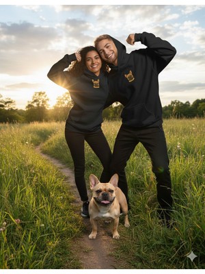 Muhtar Store Sevgililer Günü Bulldog Köpeği Figürlü Çift Hoodie Kombini