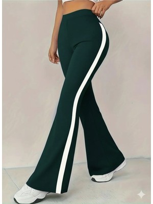 Stelol Kadın Yüksek Bel Ispanyol Paçalı Yanlardan Şerit Detaylı Dalgıç Tayt Pantolon