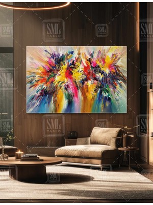 SML Tablo Gökkuşağı Renkleri Saçılan Serpilen Renkli Modern Yatay Kanvas Tablo