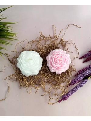 PremiumPort Şakayık ve Gül Tasarımlı Dekoratif Mum Seti, Beyaz ve Pembe Renkler