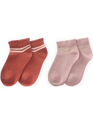 Cigit Ikili Çemberli Güpürlü Patik Çorap 5-12 Yaş Kiremit, Pudra