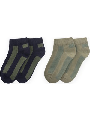 Cigit Ikili Kalın Çizgili Patik Çorap 5-12 Yaş Lacivert - Çağla