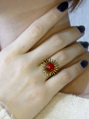 Esha Doğal Taş Akik Doğal Taşlı Antik Güneş Model Kadın Ayarlanabillir Yüzük EUY73A