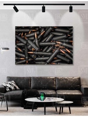 SML Tablo Altın Detaylı Siyah Boş Kovan Kurşun Man Cave Dekor Yatay Kanvas Tablo