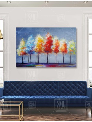 SML Tablo Sonbahar Ağaçlar Doğa Renkli Orman Manzara Doğa Yatay Kanvas Tablo