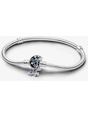 KFS Pandora Parıldayan Ay Tokalı Yılan Zincir Bileklik 925 Ayar Gümüş