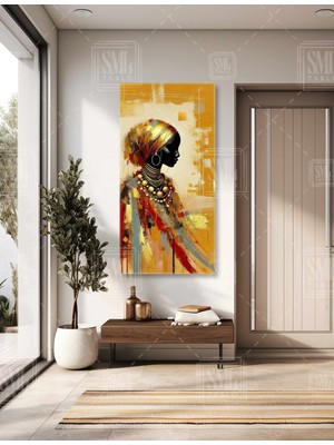 SML Tablo Gold Takılı Zarif Afrikan Kadın Etnik Altın Eşarp Boyuna Dikey Kanvas Tablo